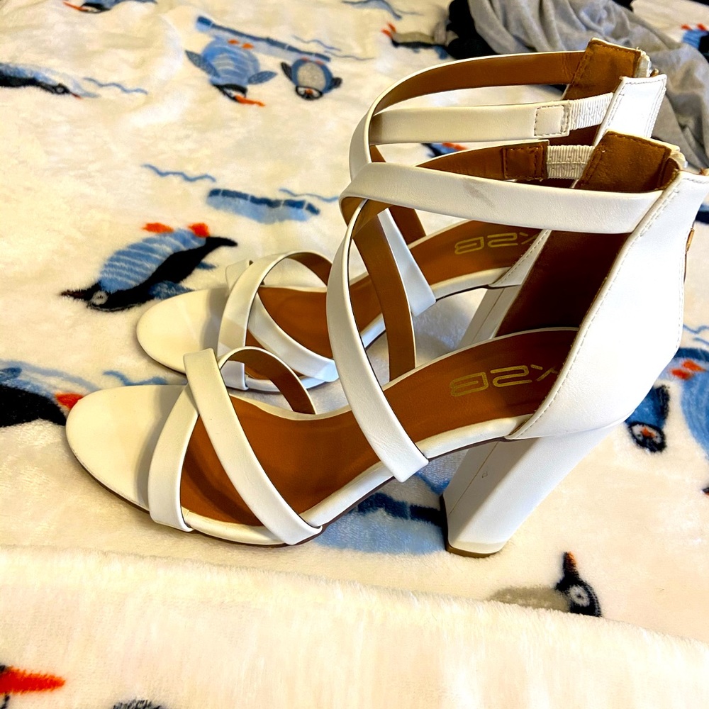 White strap high heels